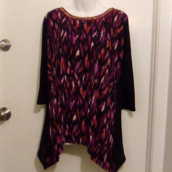 Asymmetrical Top With Accent Beads and Shark Bite Hem - Picture 1 of 10